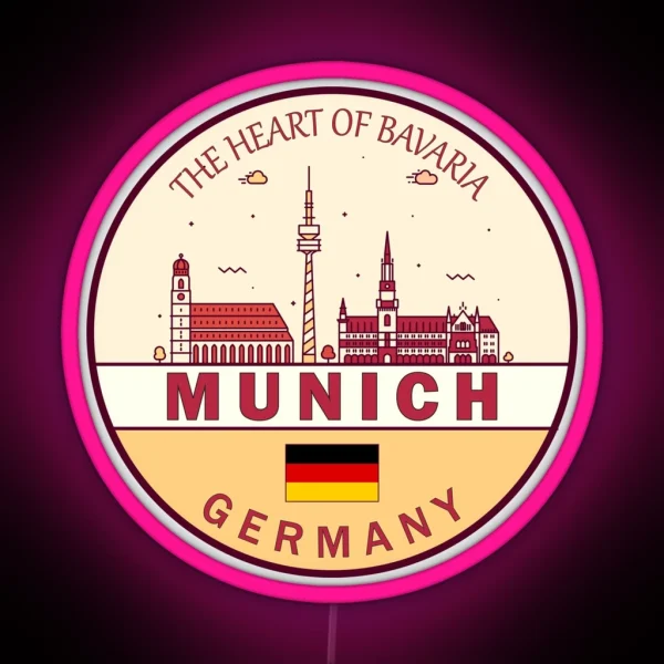 Munich Germany City Skyline Emblem RGB Neon Sign