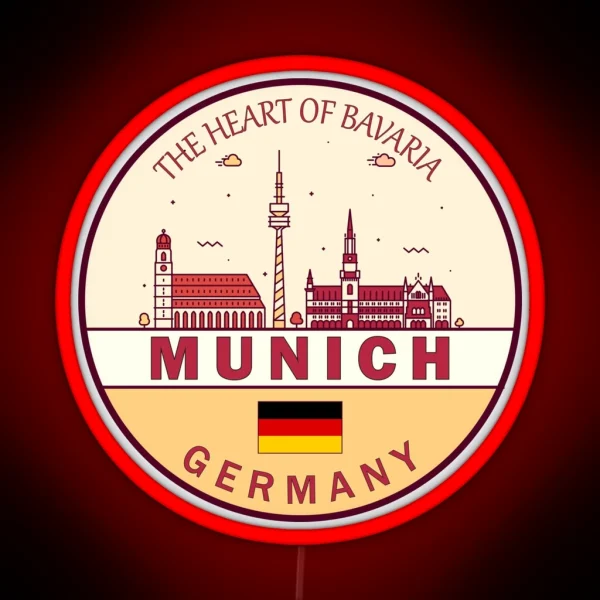 Munich Germany City Skyline Emblem RGB Neon Sign
