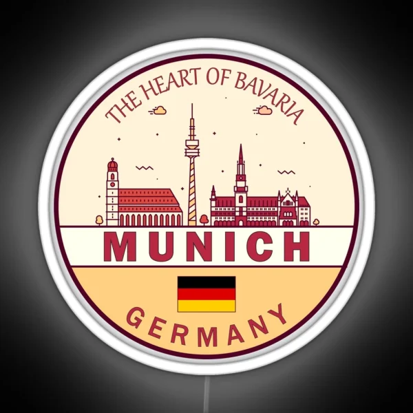 Munich Germany City Skyline Emblem RGB Neon Sign