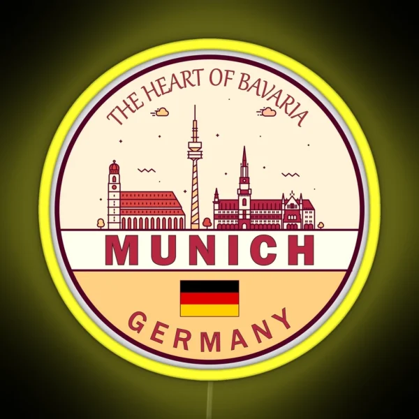 Munich Germany City Skyline Emblem RGB Neon Sign