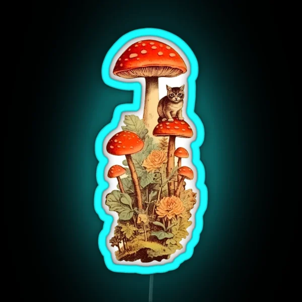 Mushroom Meow Kitty Cat RGB Neon Sign