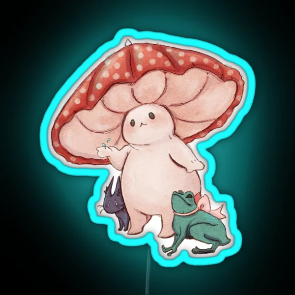 Mushroom Umbrella On A Rainy Day RGB Neon Sign