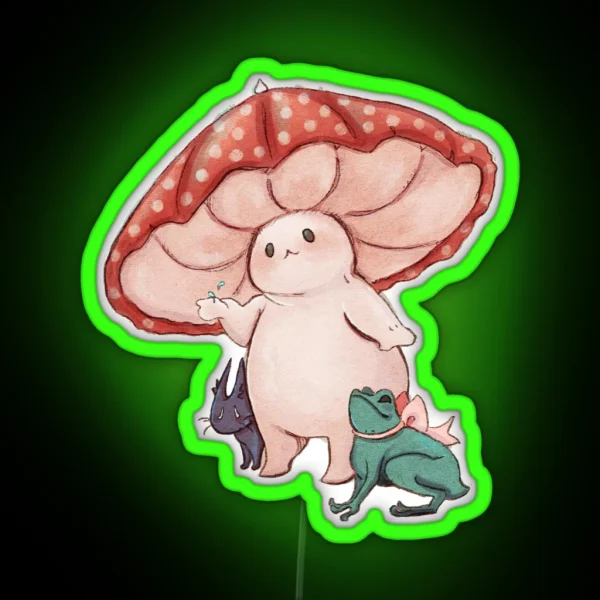 Mushroom Umbrella On A Rainy Day RGB Neon Sign