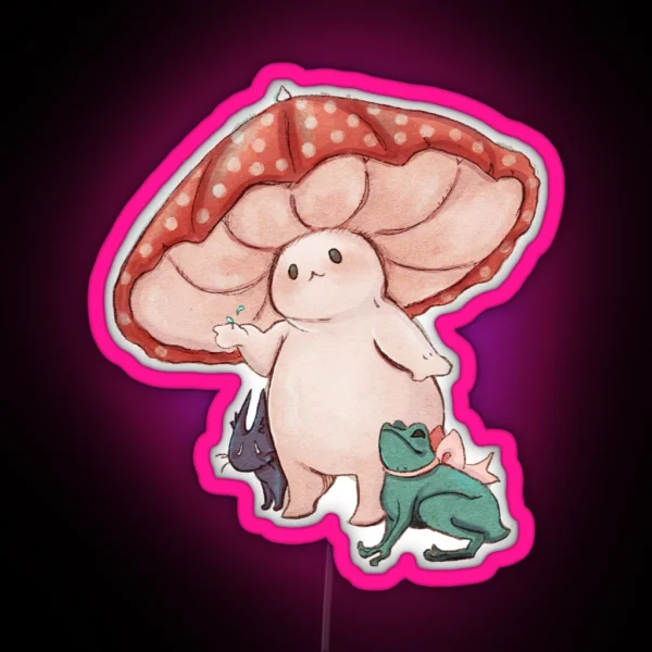 Mushroom Umbrella On A Rainy Day RGB Neon Sign
