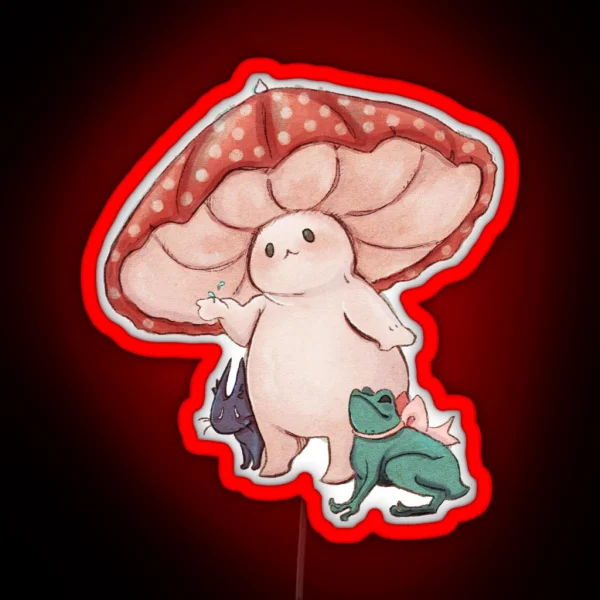 Mushroom Umbrella On A Rainy Day RGB Neon Sign