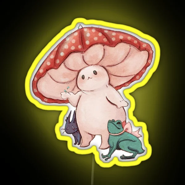 Mushroom Umbrella On A Rainy Day RGB Neon Sign