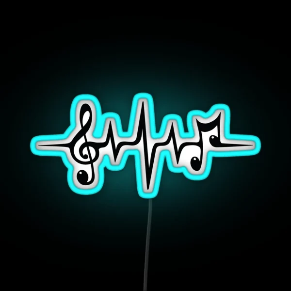 Music Pulse Heartbeat Notes Clef Frequency Wave Sound RGB Neon Sign
