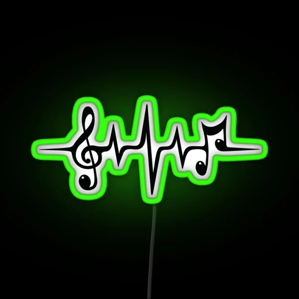 Music Pulse Heartbeat Notes Clef Frequency Wave Sound RGB Neon Sign
