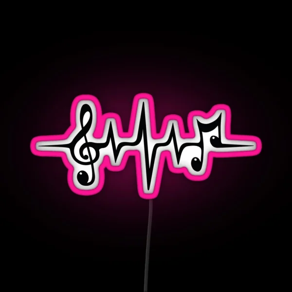 Music Pulse Heartbeat Notes Clef Frequency Wave Sound RGB Neon Sign
