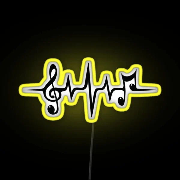 Music Pulse Heartbeat Notes Clef Frequency Wave Sound RGB Neon Sign