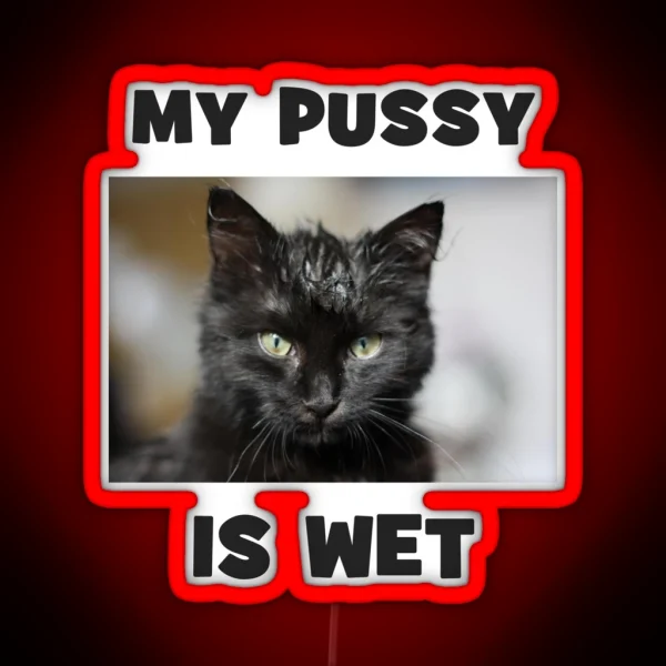 My Pussy Is Wet Cheeky Double Entendre Cute Cat RGB Neon Sign