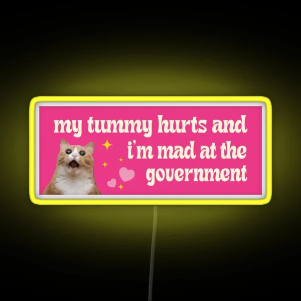 My Tummy Hurts And I M Mad At The Government Cat Bumper RGB Neon Sign