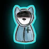 Unique colorful mysterious cat in a raincoat neon decorative wall art.