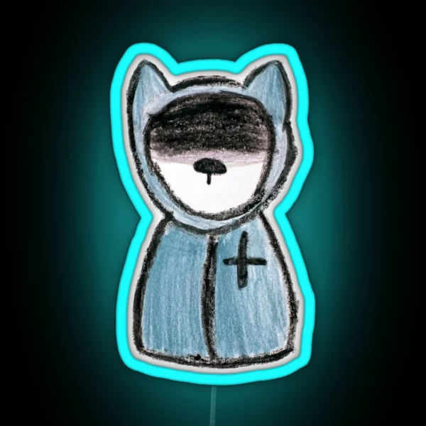 Mysterious Cat In A Raincoat With A Cross RGB Neon Sign