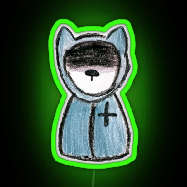 Mysterious Cat In A Raincoat With A Cross RGB Neon Sign