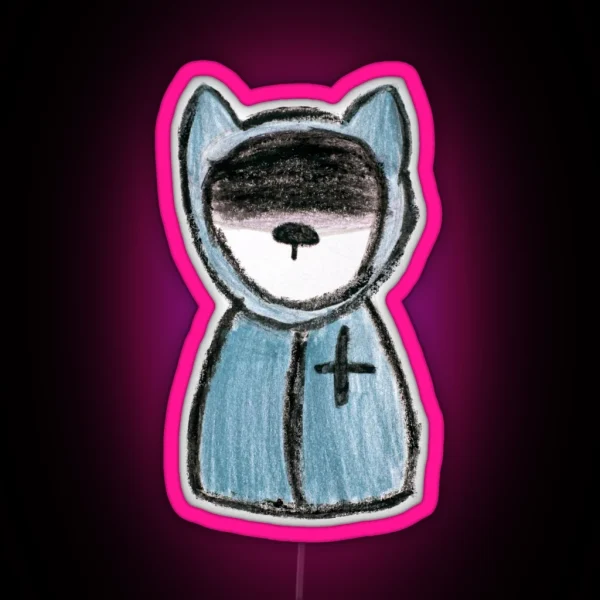 Mysterious Cat In A Raincoat With A Cross RGB Neon Sign
