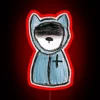 Whimsical Feline Stranger Wearing Raincoat by Day, Neon Glow