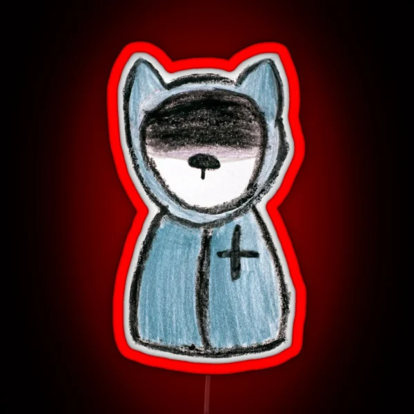 Mysterious Cat In A Raincoat With A Cross RGB Neon Sign