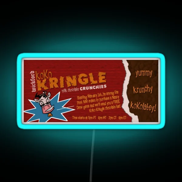 Nancy Drew Koko Kringle Milk Chocolate Bar RGB Neon Sign