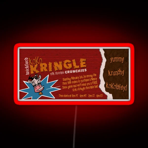 Nancy Drew Koko Kringle Milk Chocolate Bar RGB Neon Sign