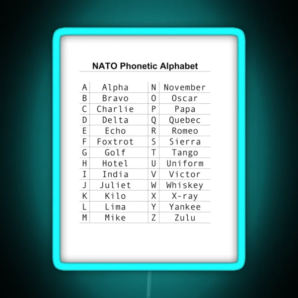 NATO Phonetic Alphabet RGB Neon Sign