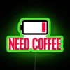 RGB neon sign for coffee lovers with bright, colorful accents.