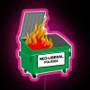 Vibrant Neo-Liberalism Critique Dumpster Fire LED Sign with Rainbow Neon Accents