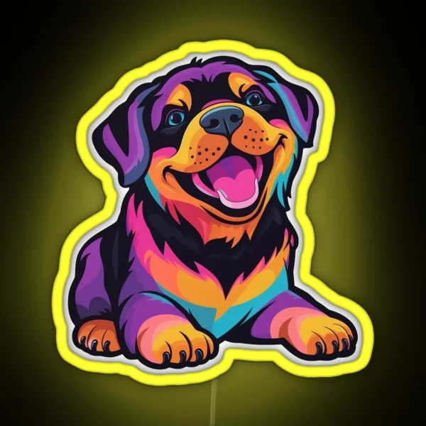 Neon Rainbow 90 S Pups Rottweiler Puppy RGB Neon Sign