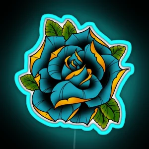 Neotraditional Rose In Blue RGB Neon Sign