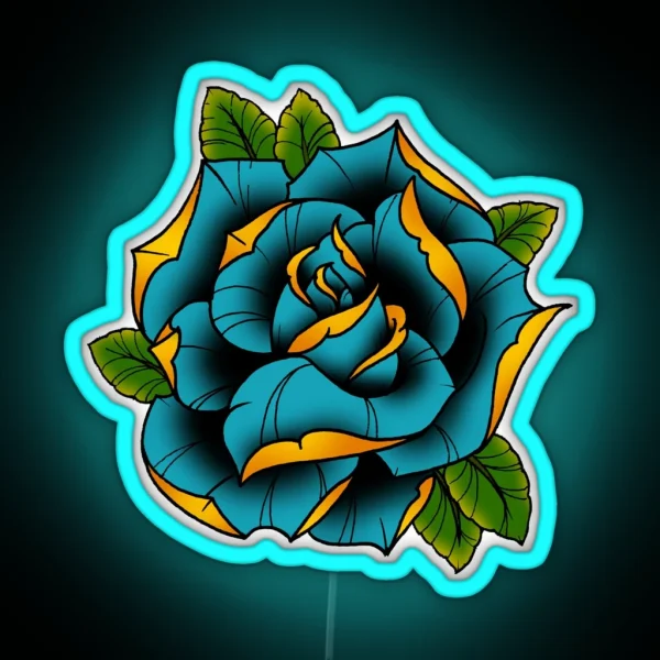 Neotraditional Rose In Blue RGB Neon Sign