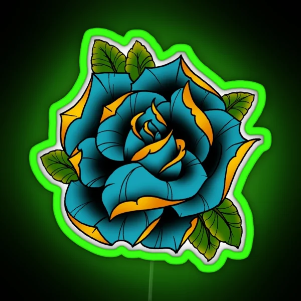 Neotraditional Rose In Blue RGB Neon Sign