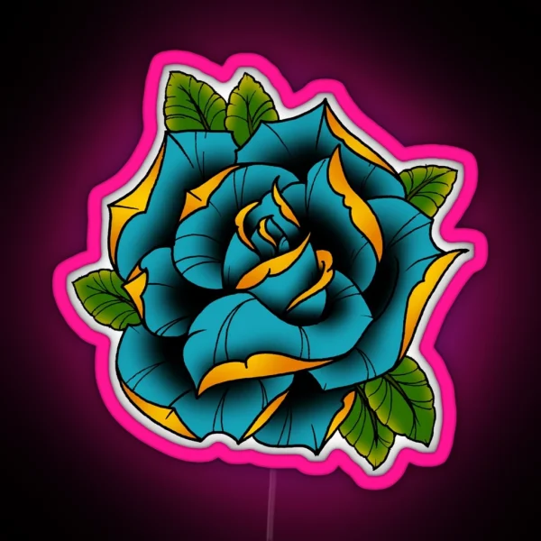 Neotraditional Rose In Blue RGB Neon Sign