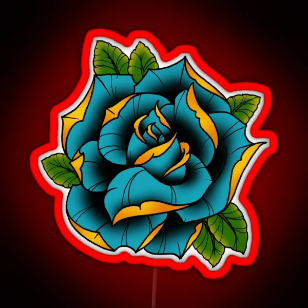 Neotraditional Rose In Blue RGB Neon Sign