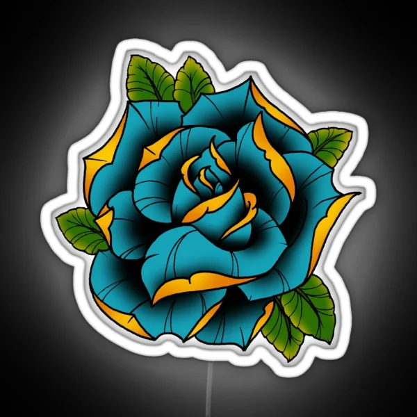 Neotraditional Rose In Blue RGB Neon Sign