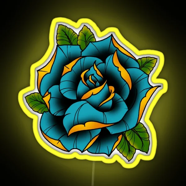 Neotraditional Rose In Blue RGB Neon Sign