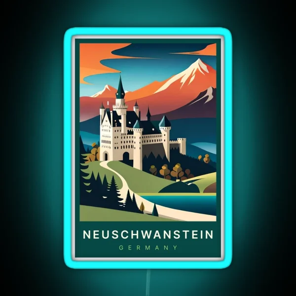 Neuschwanstein Germany Digital Art Illustration Travel RGB Neon Sign