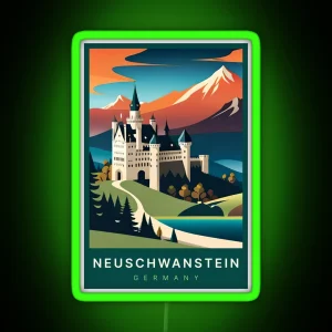 Neuschwanstein Germany Digital Art Illustration Travel Poster RGB Neon Sign