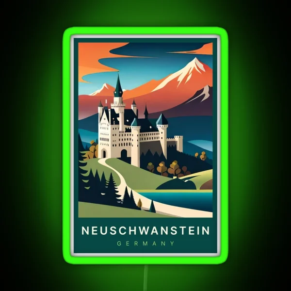 Neuschwanstein Germany Digital Art Illustration Travel RGB Neon Sign