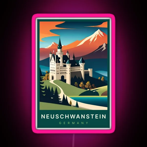 Neuschwanstein Germany Digital Art Illustration Travel RGB Neon Sign