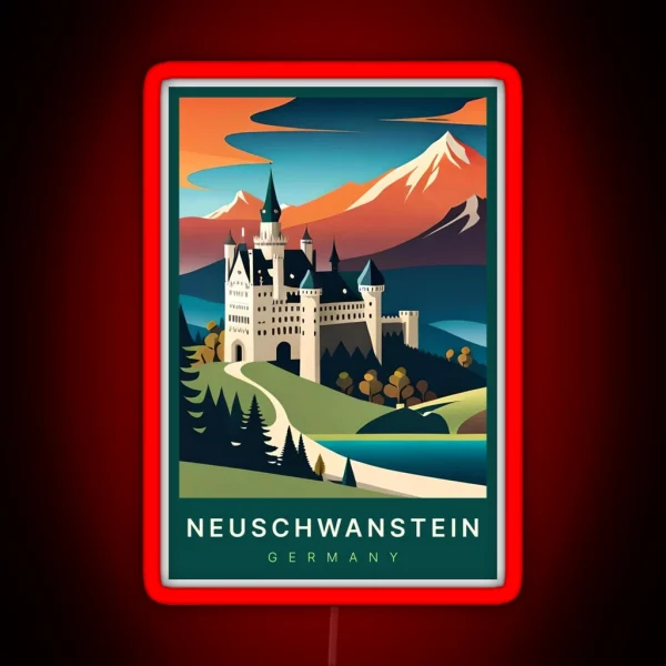Neuschwanstein Germany Digital Art Illustration Travel RGB Neon Sign