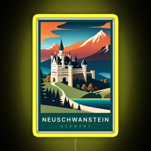 Neuschwanstein Germany Digital Art Illustration Travel RGB Neon Sign