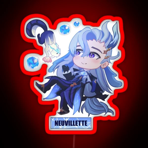 Neuvillete Chibi Fanart RGB Neon Sign