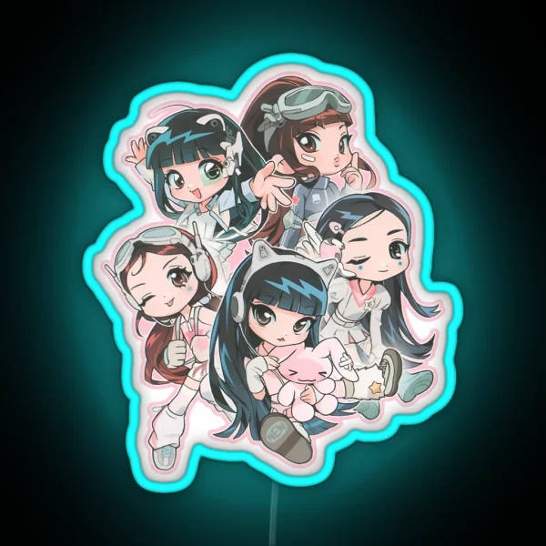 New Jeans Chibi Drawing RGB Neon Sign