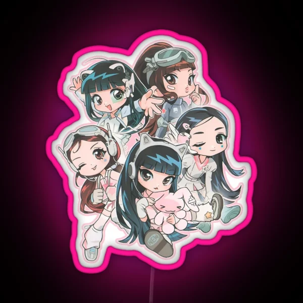 New Jeans Chibi Drawing RGB Neon Sign