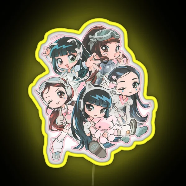 New Jeans Chibi Drawing RGB Neon Sign