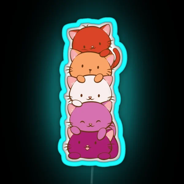 New Orange Lesbian Pride Flag Kawaii Cats RGB Neon Sign