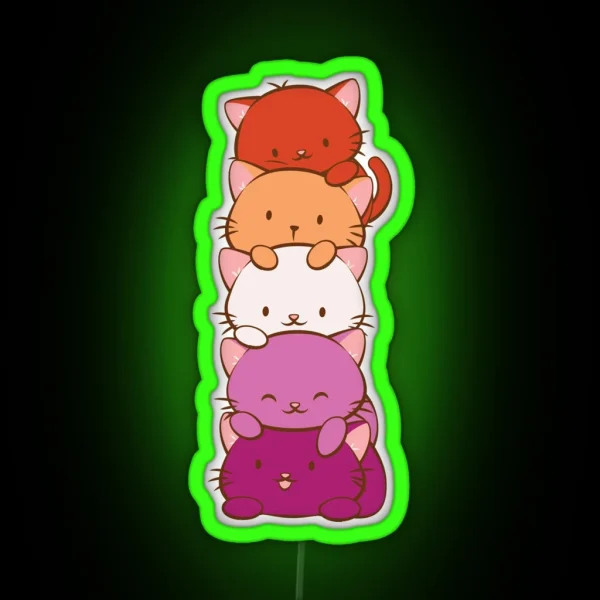 New Orange Lesbian Pride Flag Kawaii Cats RGB Neon Sign