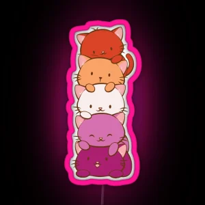 New Orange Lesbian Pride Flag Kawaii Cats RGB Neon Sign