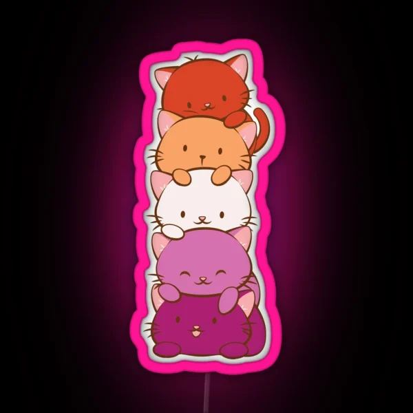New Orange Lesbian Pride Flag Kawaii Cats RGB Neon Sign