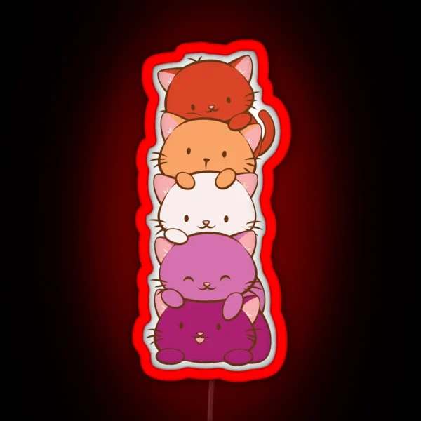 New Orange Lesbian Pride Flag Kawaii Cats RGB Neon Sign